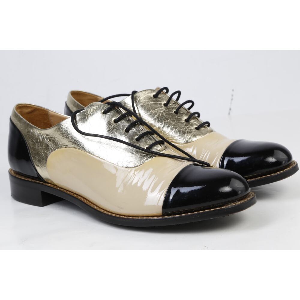 The Office OF Angela Scott Oxfords 38.5 Mr Colin Patent Nude Metallic Leather - Picture 13 of 16